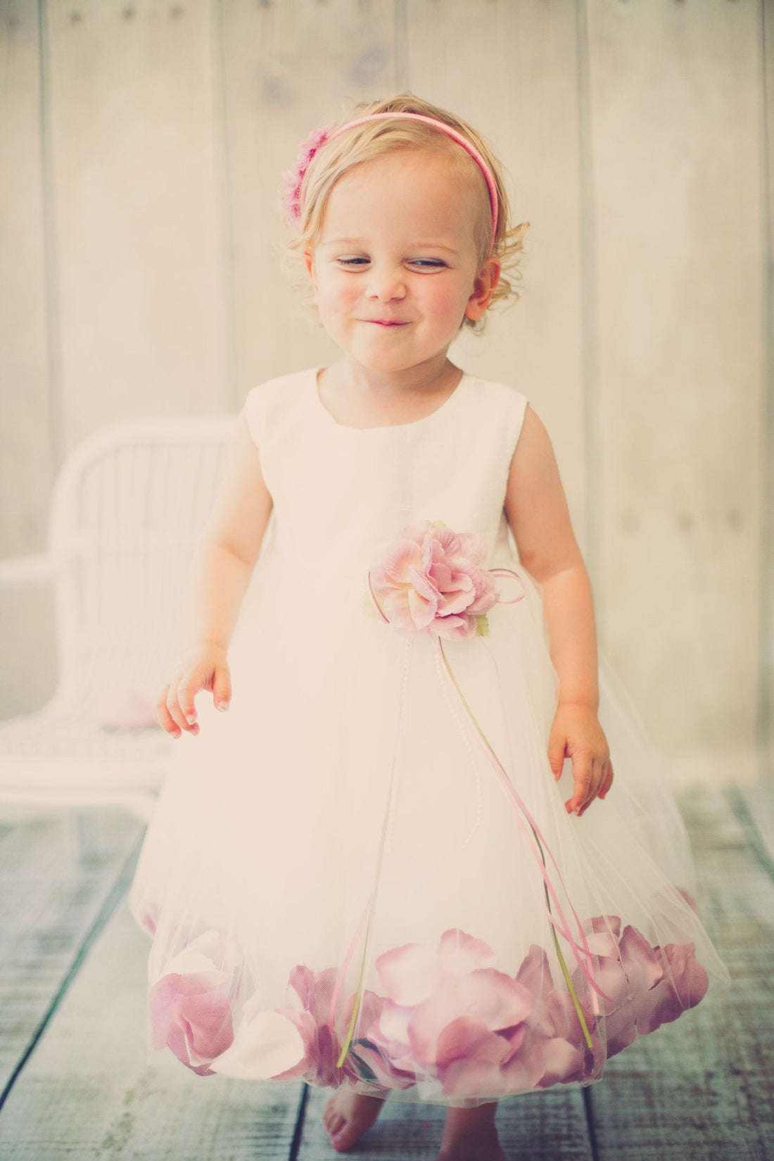 Baby White Satin Flower Petal Flower Girl Dress- AS195B Kids Dream