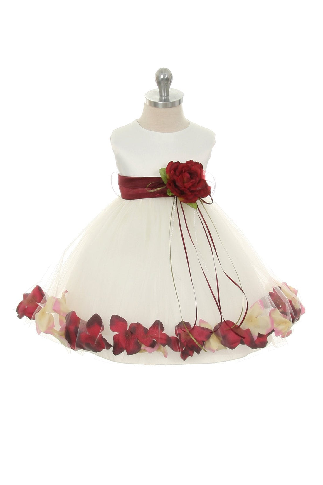 Baby Girl Ivory Satin Flower Petal with Organza Sash Party Dress- AS195B Kids Dream