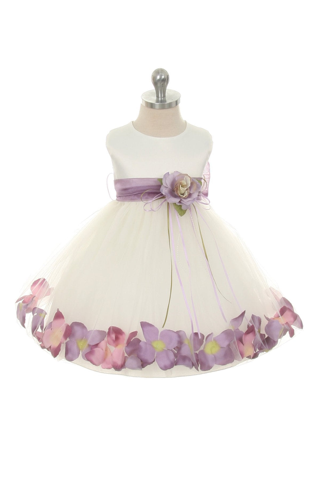 Baby Girl Ivory Satin Flower Petal with Organza Sash Party Dress- AS195B Kids Dream