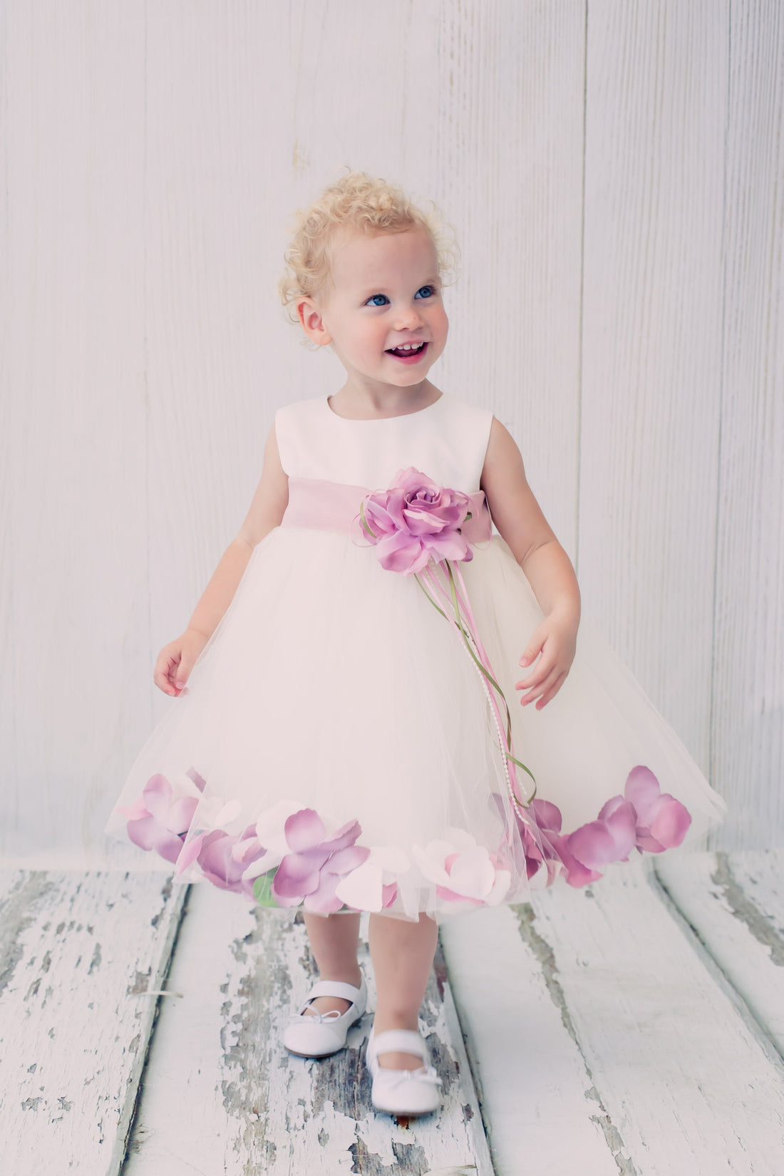 Baby Girl Ivory Satin Flower Petal with Organza Sash Party Dress- AS195B Kids Dream