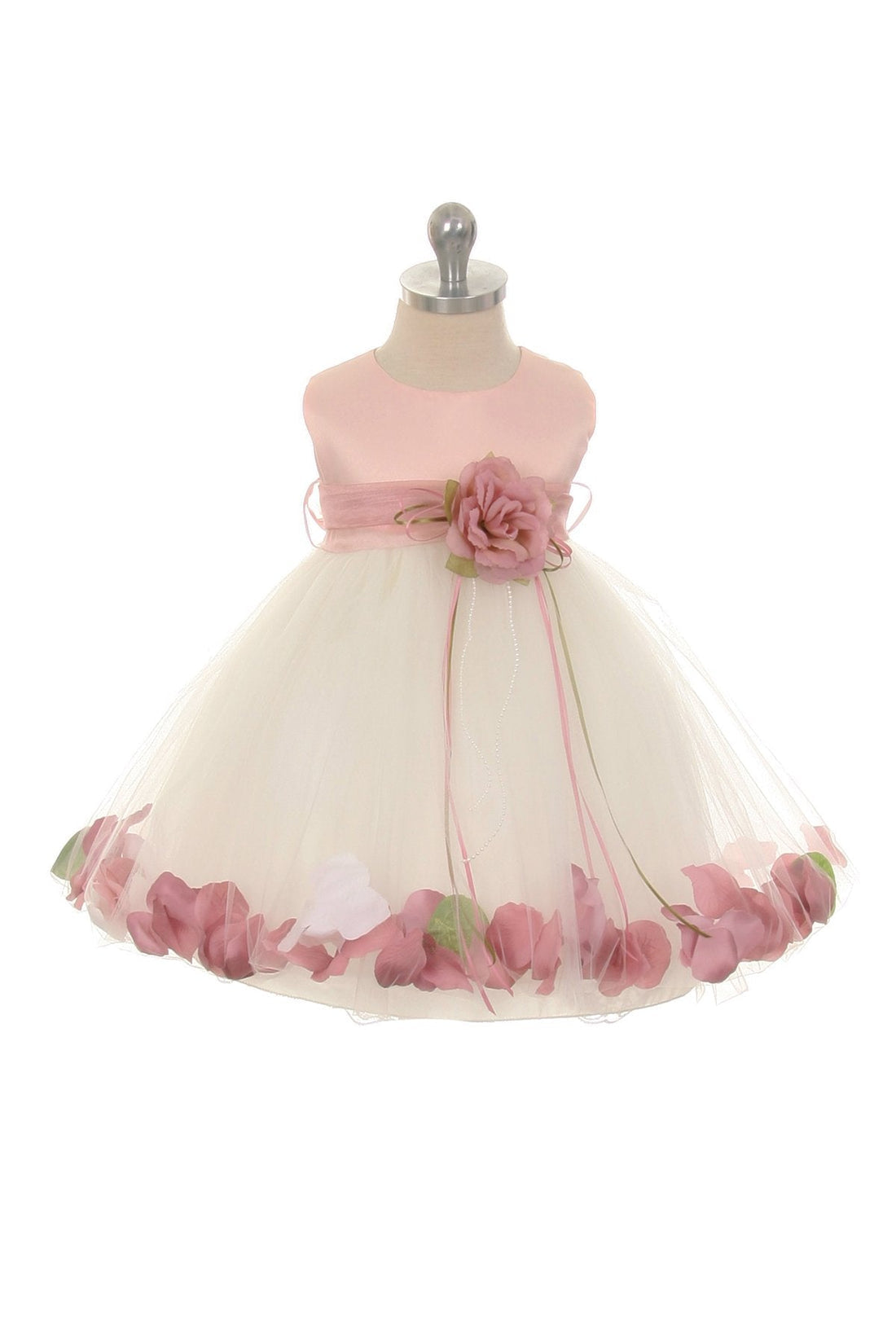 Baby White Satin Flower Petal with Organza Sash Flower Girl Dress- AS195B Kids Dream