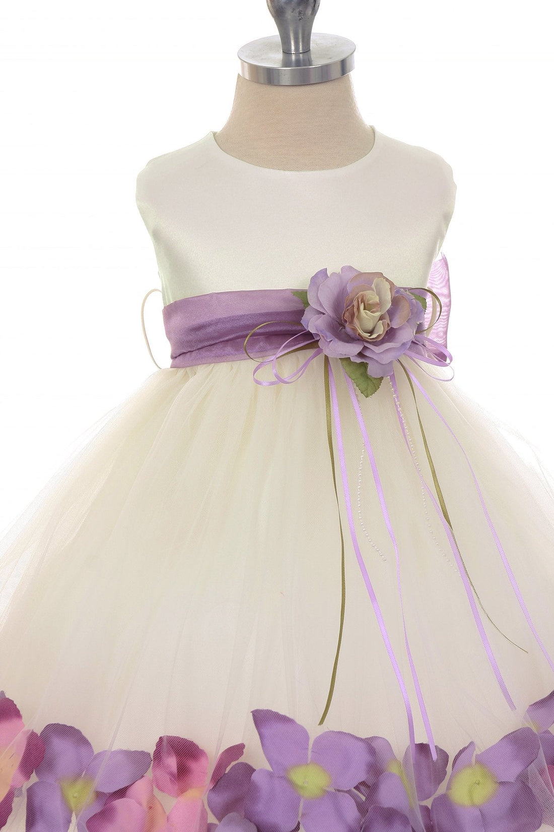 Baby White Satin Flower Petal with Organza Sash Flower Girl Dress- AS195B Kids Dream