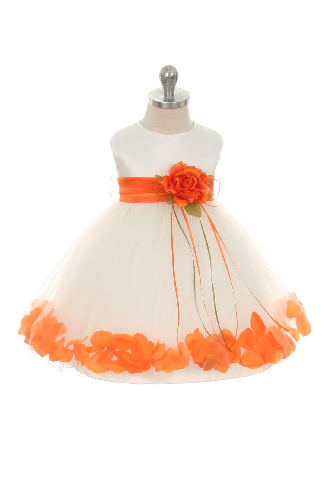 Baby White Satin Flower Petal with Organza Sash Flower Girl Dress- AS195B Kids Dream