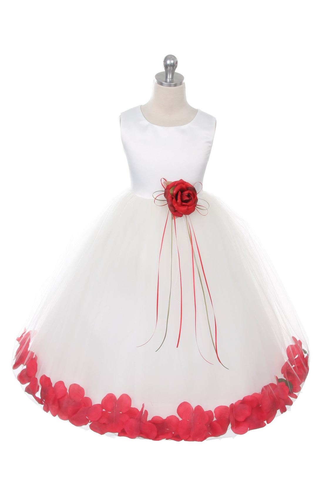 Flower Girl Dress- Satin Petal White Dress 2of 2 - AS160B Kids Dream