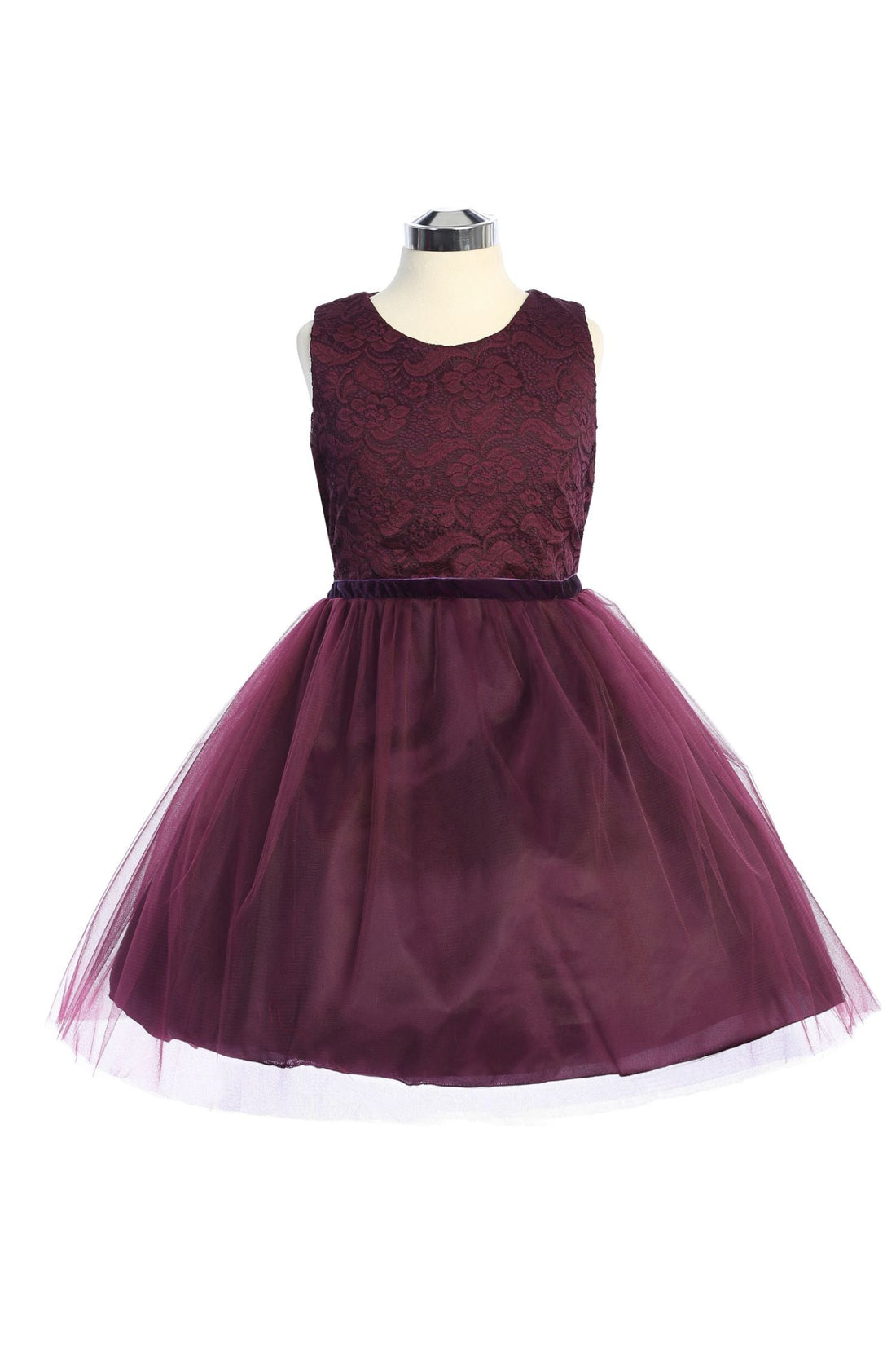 Stretch Lace Tulle Velvet Trim Girl Party Dress Plus Size by AS528+ Kids Dream - Girl Formal Dresses