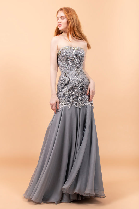 Elizabeth K - GL1147 - Strapless Chiffon Straight Across A-Line Gown