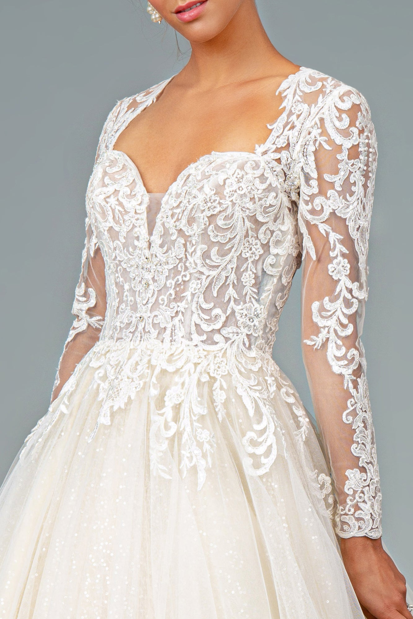 GLS by Gloria -GL1804 Embroidered Long Sleeve Bridal A-Line Gown