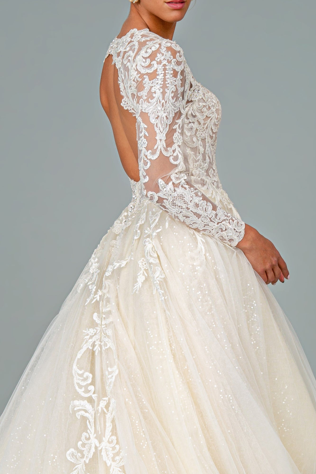 GLS by Gloria -GL1804 Embroidered Long Sleeve Bridal A-Line Gown