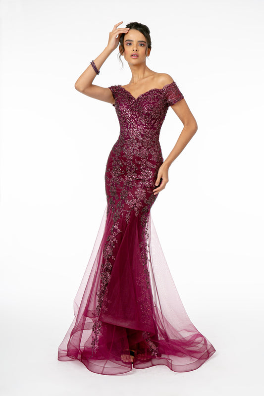 Off the Shoulder Mermaid Gown with Cut Out Back by Gloria GL1823 GLS -Special Occasion/Curves