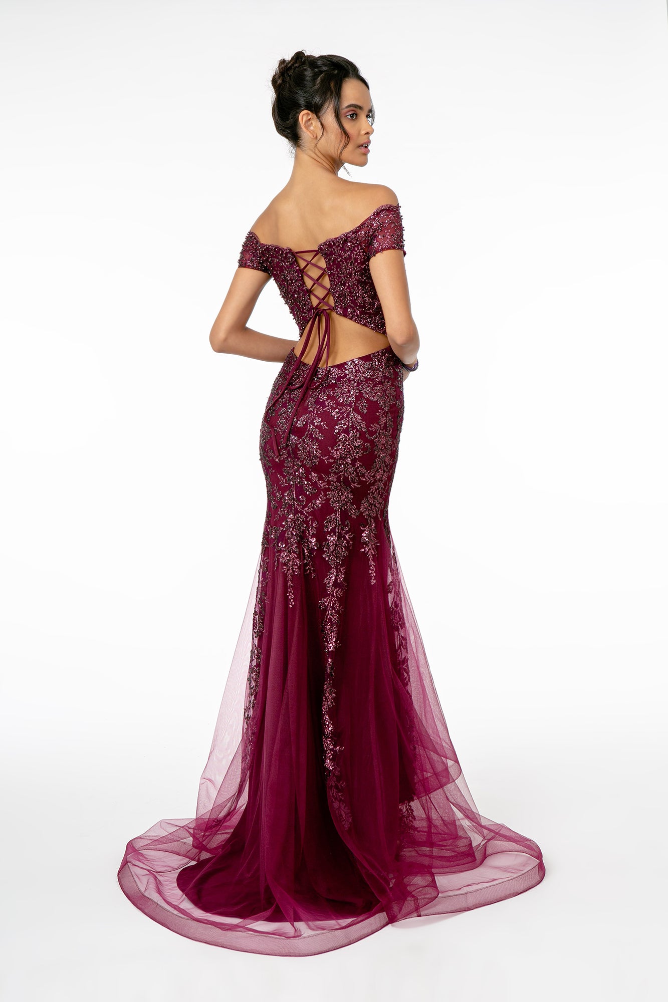 Off the Shoulder Mermaid Gown with Cut Out Back by Gloria GL1823 GLS -Special Occasion/Curves