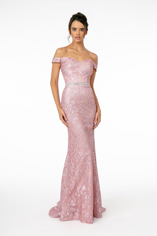 Elizabeth K - GL1829 - Glitter Netting V-Neck Mermaid Dress