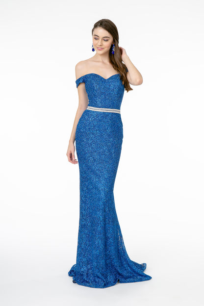 Elizabeth K - GL1829 - Glitter Netting V-Neck Mermaid Dress