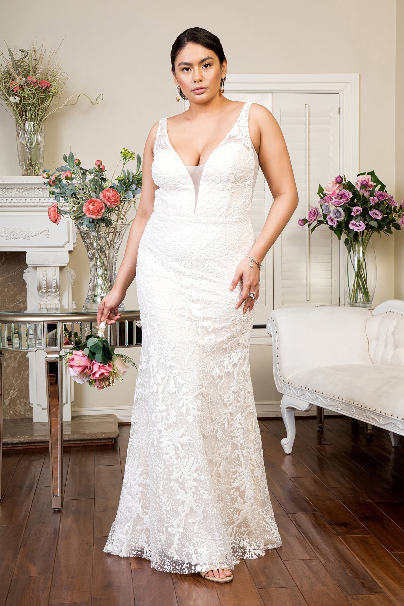 GL1903 Elizabeth K Mermaid Bridal Gown with Detachable Mesh Layer