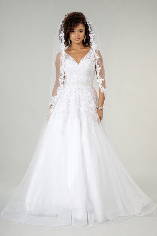 Elizabeth K - GL1949 - V-Neck Embroidered Mesh A-Line Bridal Gown