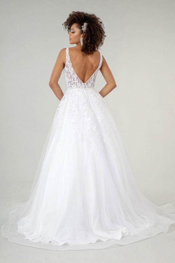 Elizabeth K - GL1949 - V-Neck Embroidered Mesh A-Line Bridal Gown