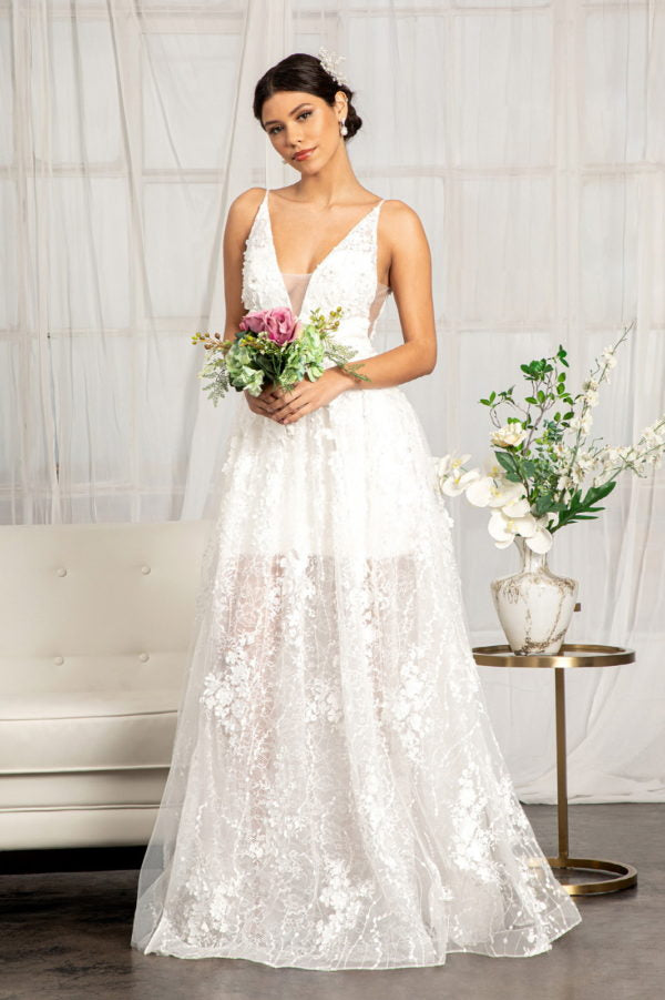 Elizabeth K - GL1984 - Floral 3D Applique V-Neck Bridal Gown