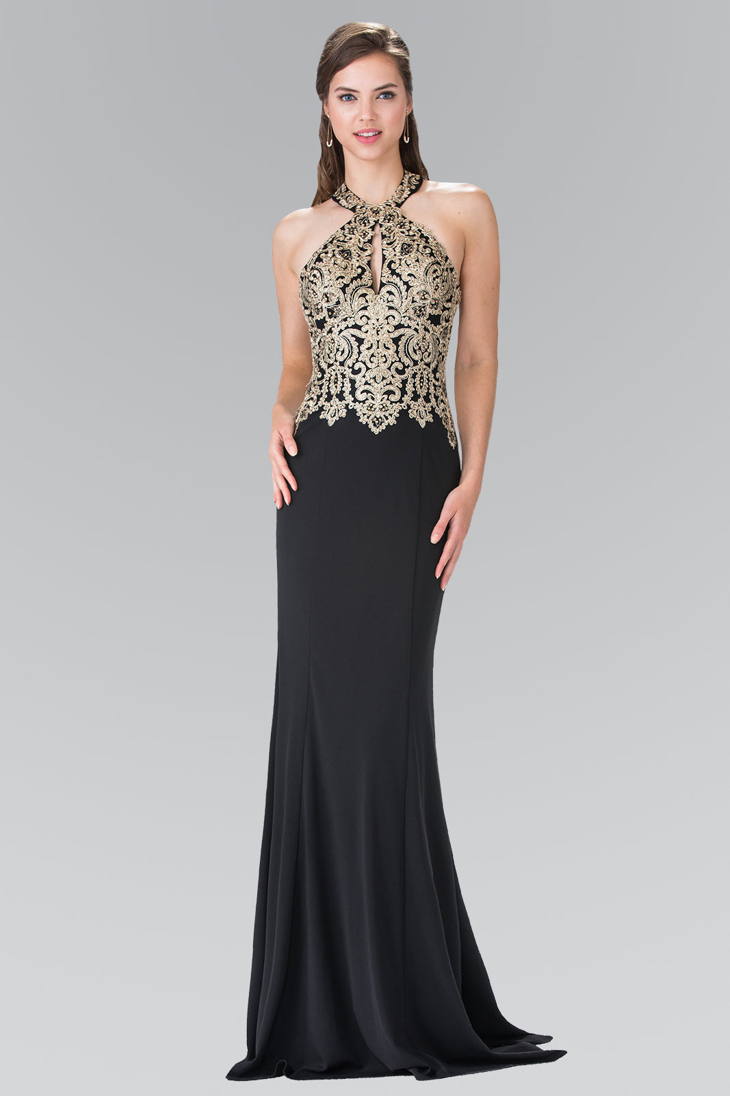 Elizabeth K - GL2231 - Embroidered Halter Neck Mermaid Dress