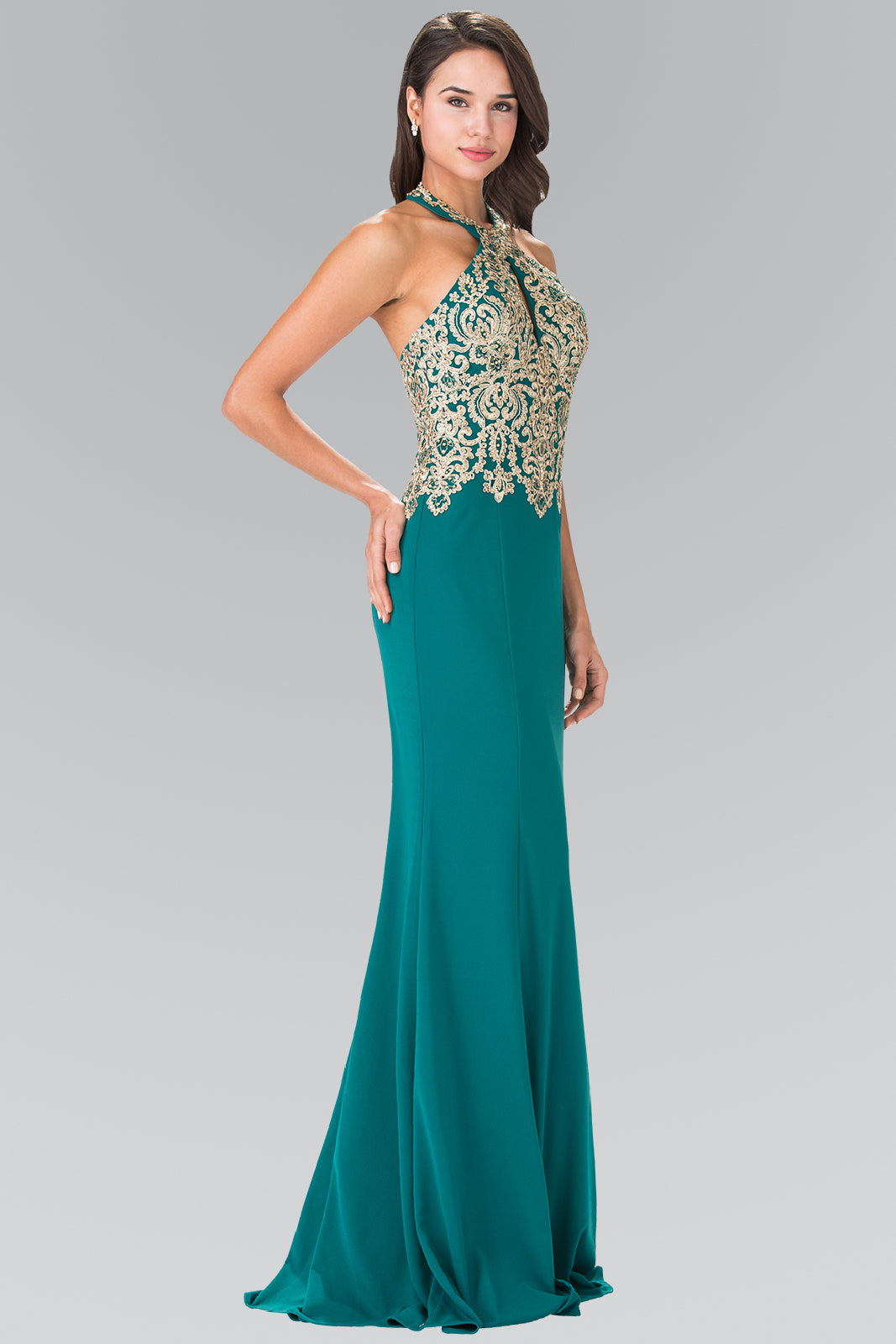 Elizabeth K - GL2231 - Embroidered Halter Neck Mermaid Dress