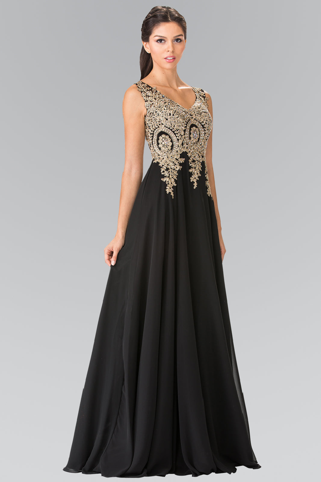 Embroidered Chiffon V-Neck Dress by Elizabeth K - GL2311 -Special Occasion/Curves