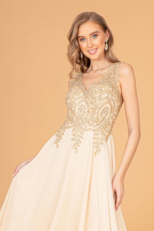 Embroidered Chiffon V-Neck Dress by Elizabeth K - GL2311 -Special Occasion/Curves