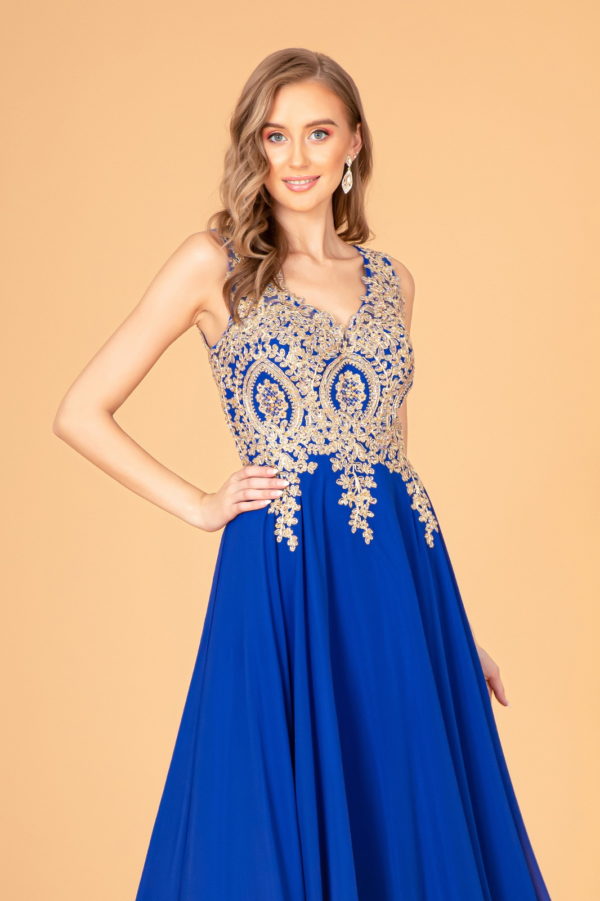 Embroidered Chiffon V-Neck Dress by Elizabeth K - GL2311 -Special Occasion/Curves