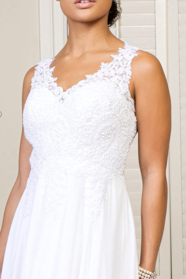 Embroidered Chiffon V-Neck Dress by Elizabeth K - GL2311 -Special Occasion/Curves