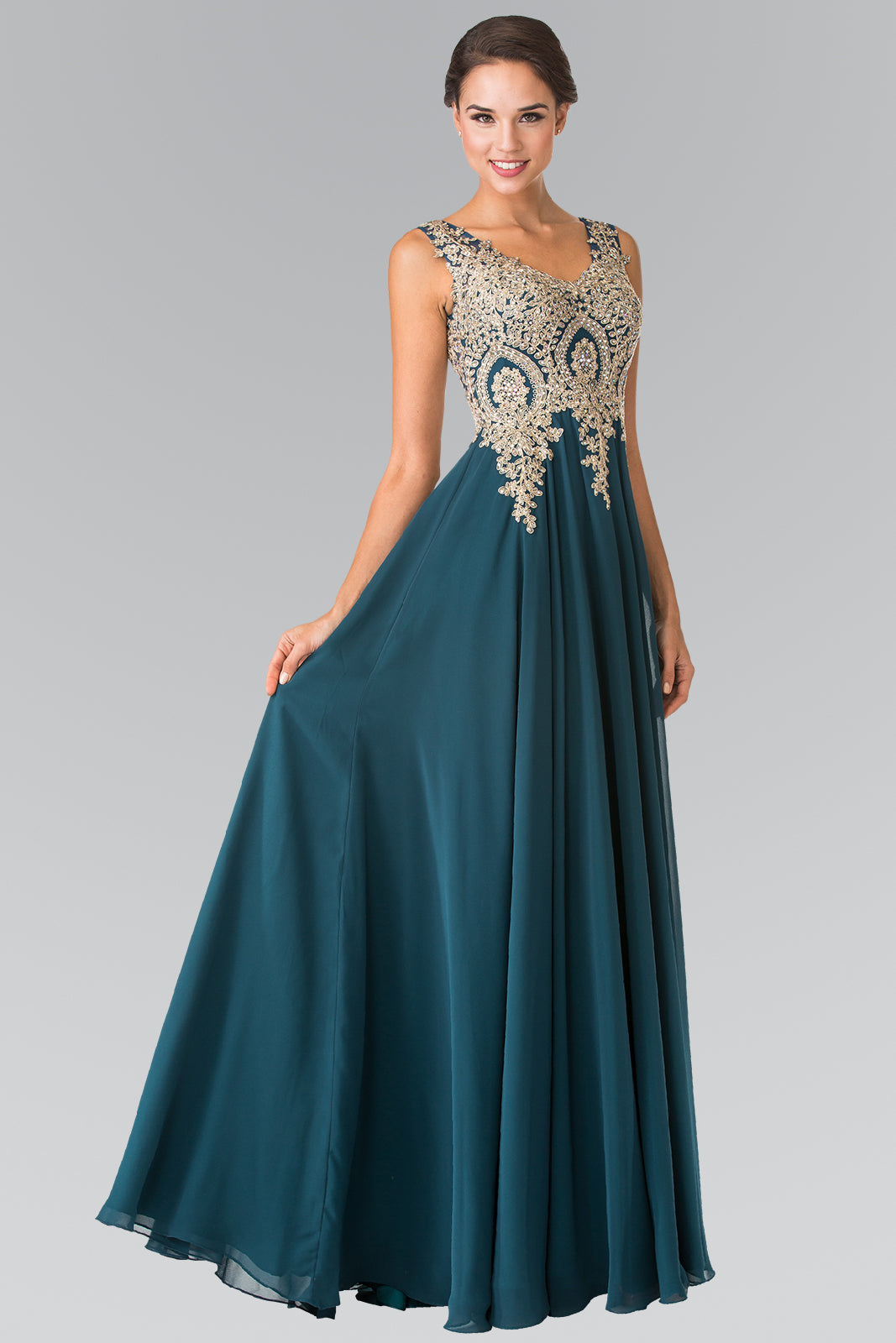 Embroidered Chiffon V-Neck Dress by Elizabeth K - GL2311 -Special Occasion/Curves