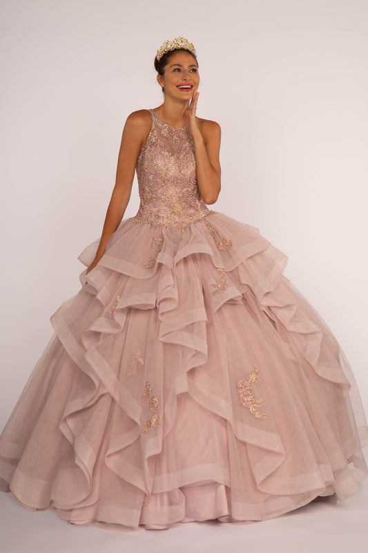 Elizabeth K - GL2513 - Embroidered Bodice Scoop-Neck Quinceanera Dress