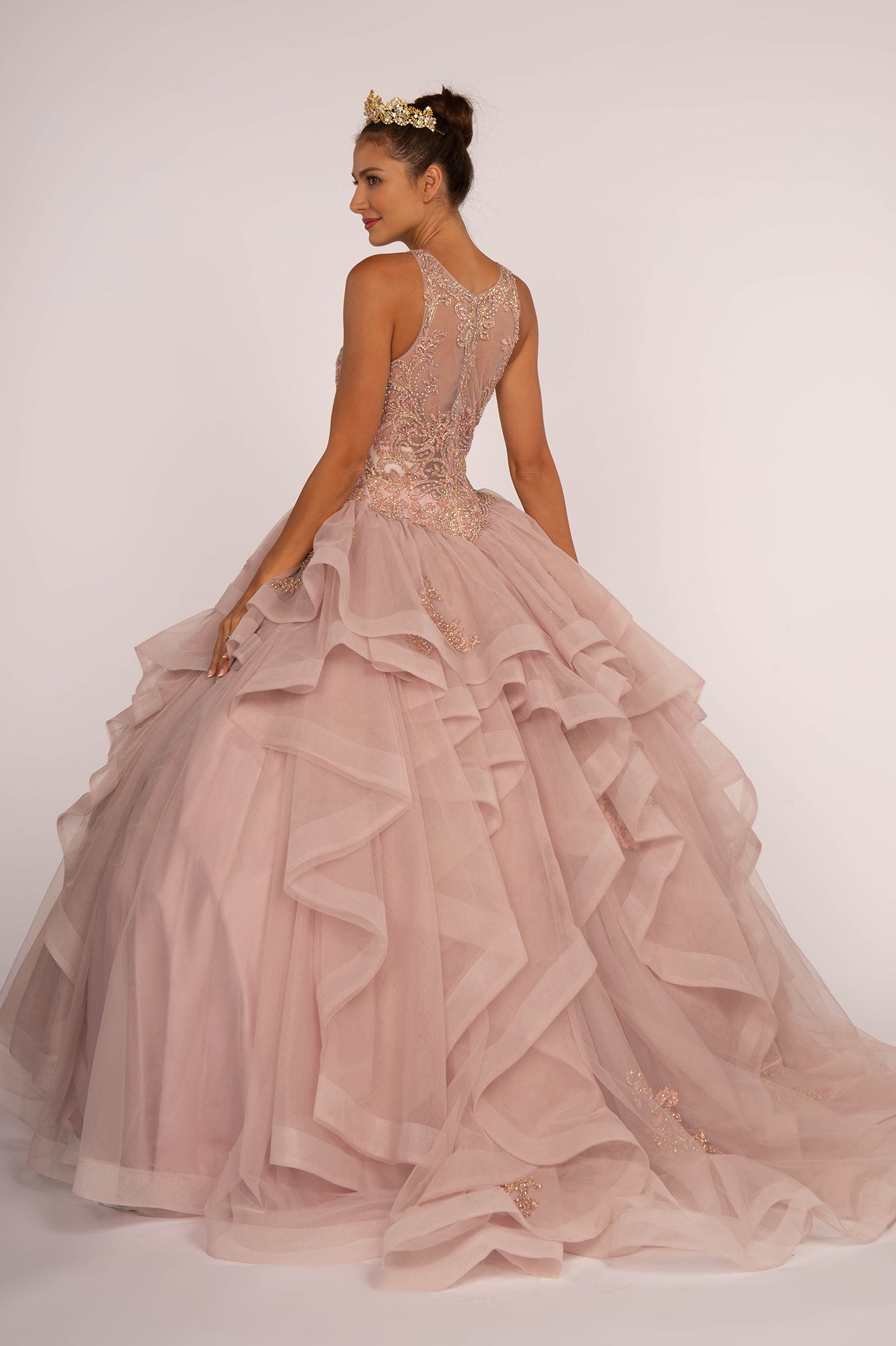 Elizabeth K - GL2513 - Embroidered Bodice Scoop-Neck Quinceanera Dress