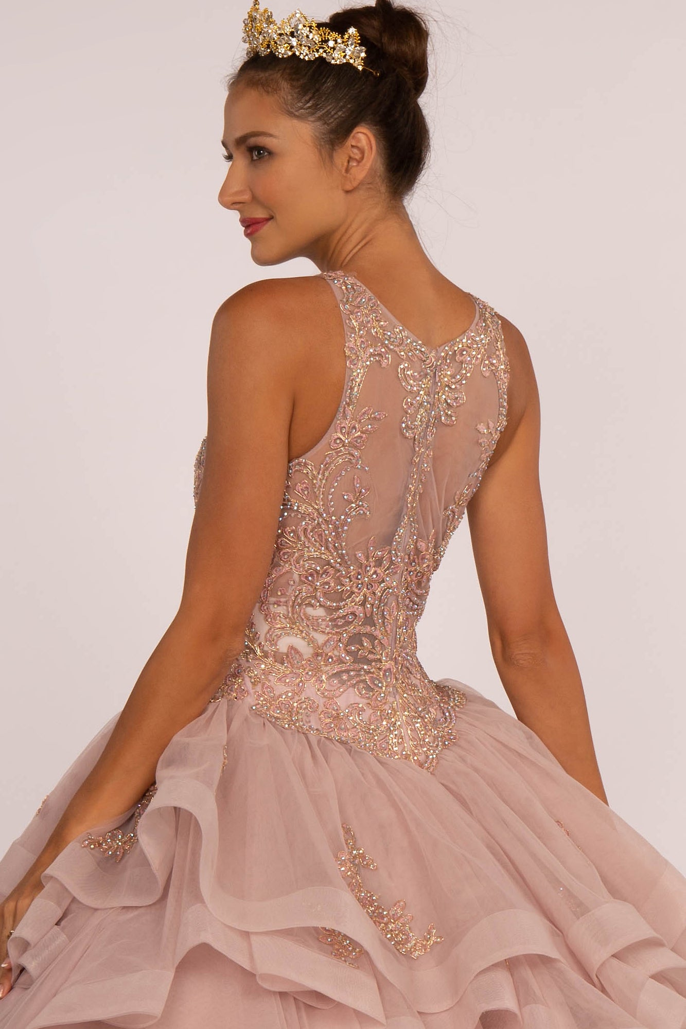 Elizabeth K - GL2513 - Embroidered Bodice Scoop-Neck Quinceanera Dress