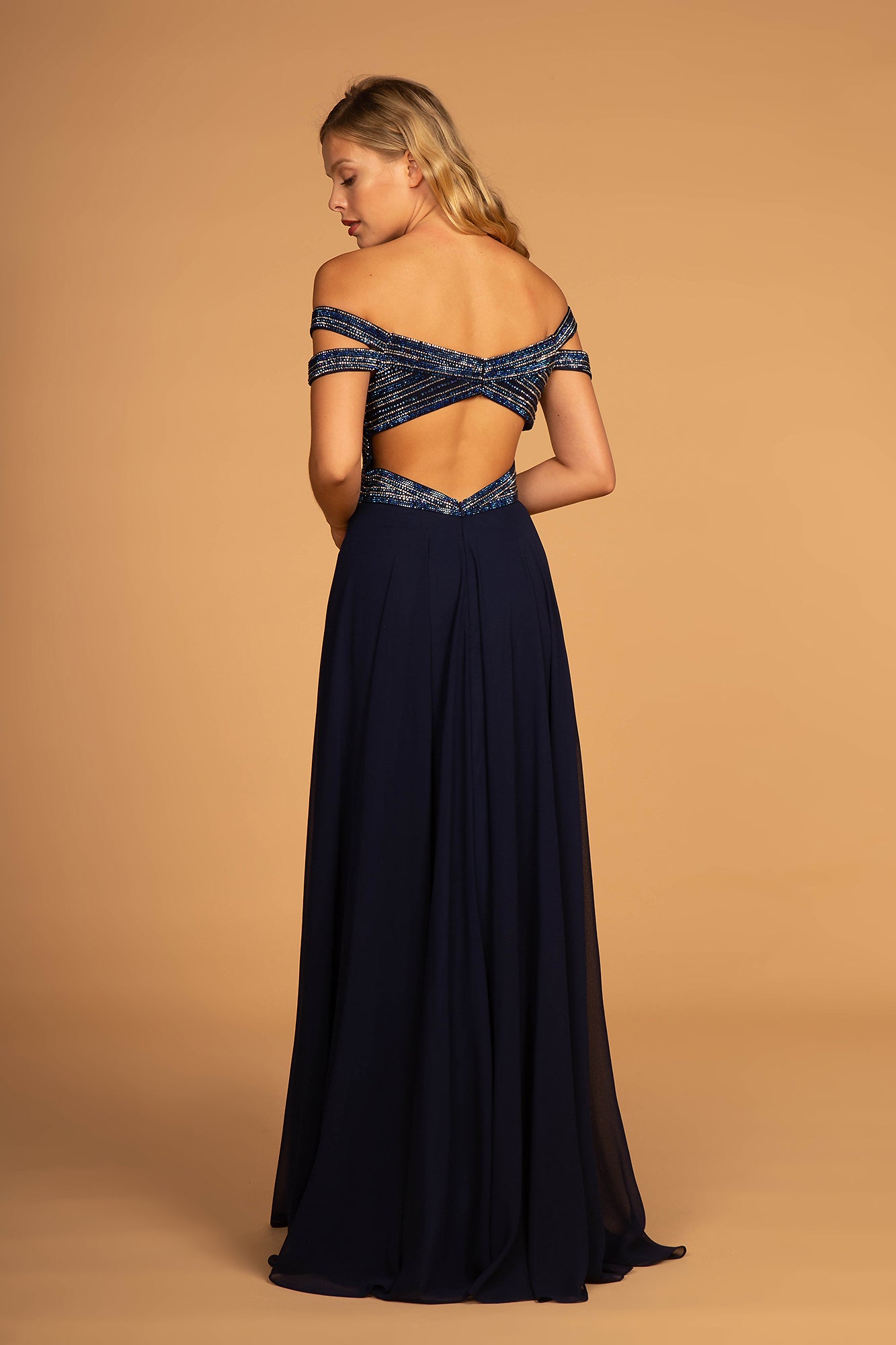 Elizabeth K - GL2527 - Embellished Cut-Away Shoulder A-Line Dress - Special Occasion/Curves