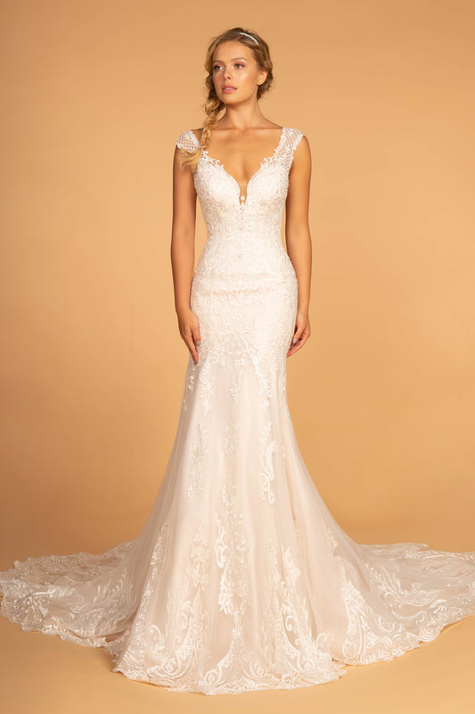 GL2595 GLS by Gloria - Embroidery V-Neck Mermaid Bridal Gown