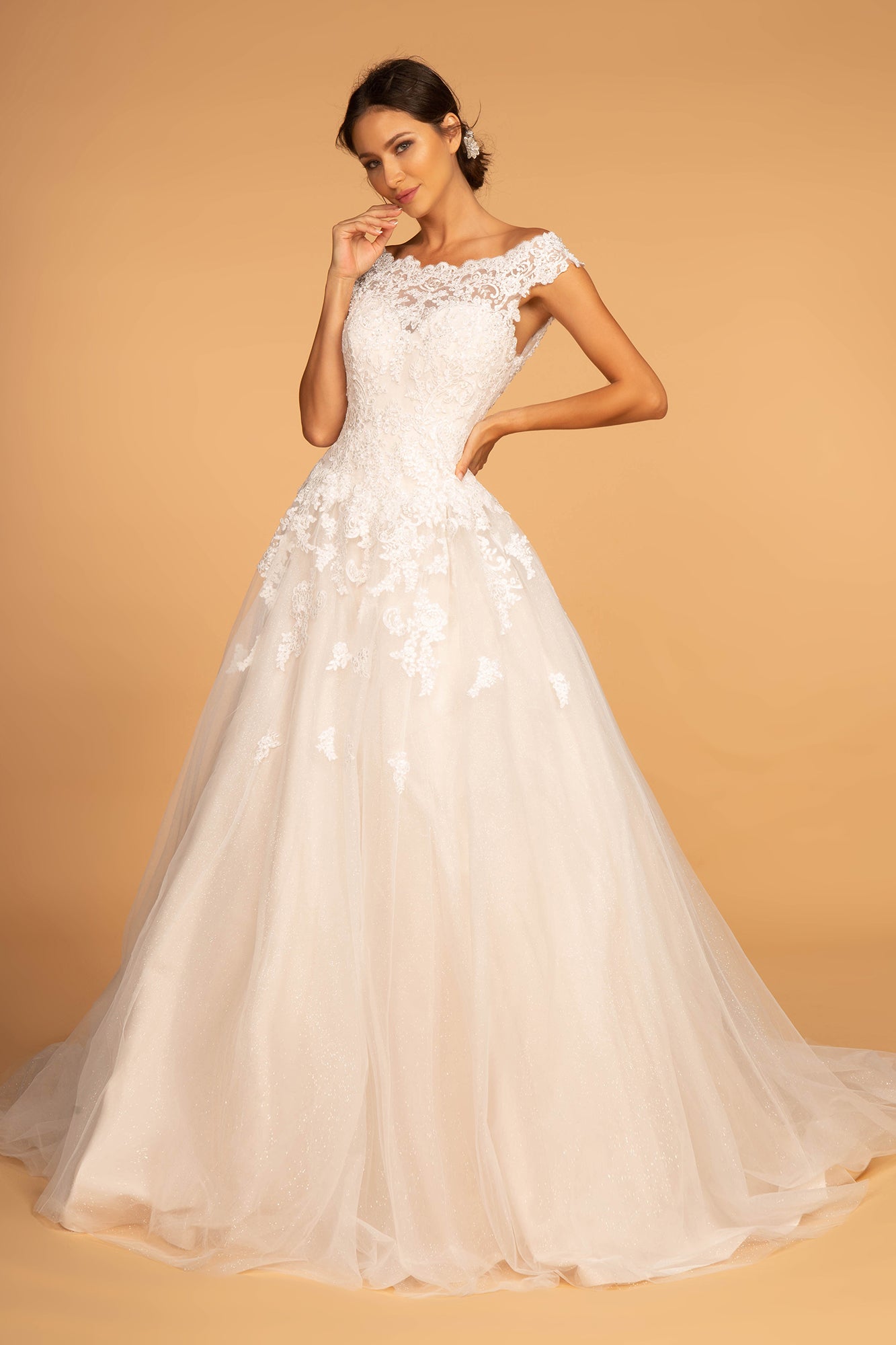 GL2596 GLS by Gloria - Boat-Neck Embroidered A-Line Bridal Gown