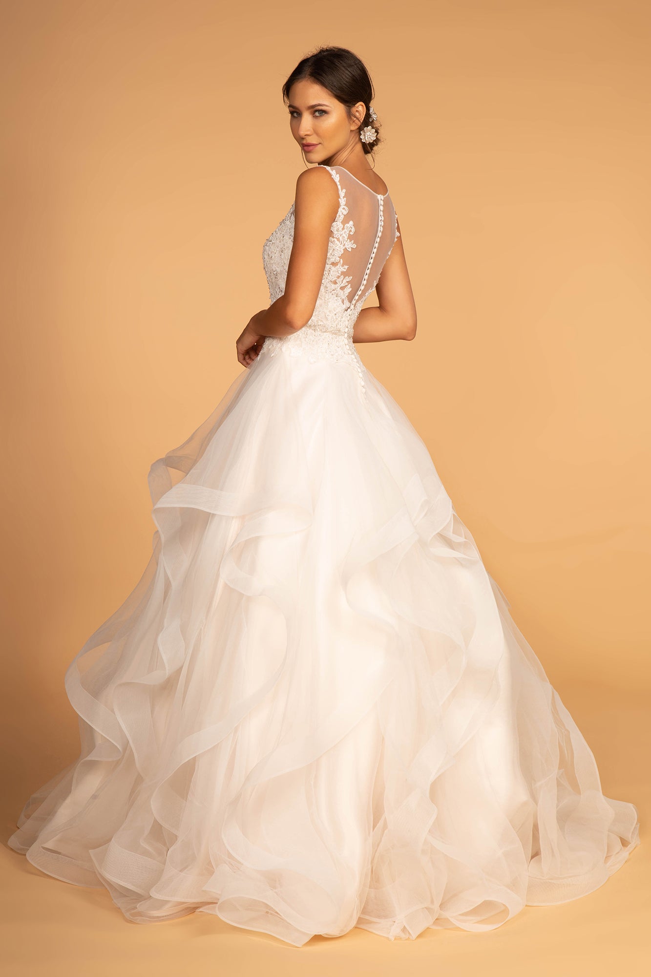 GL2599 GLS by Gloria - Illusion V-Neck Layered Tulle Bridal Gown