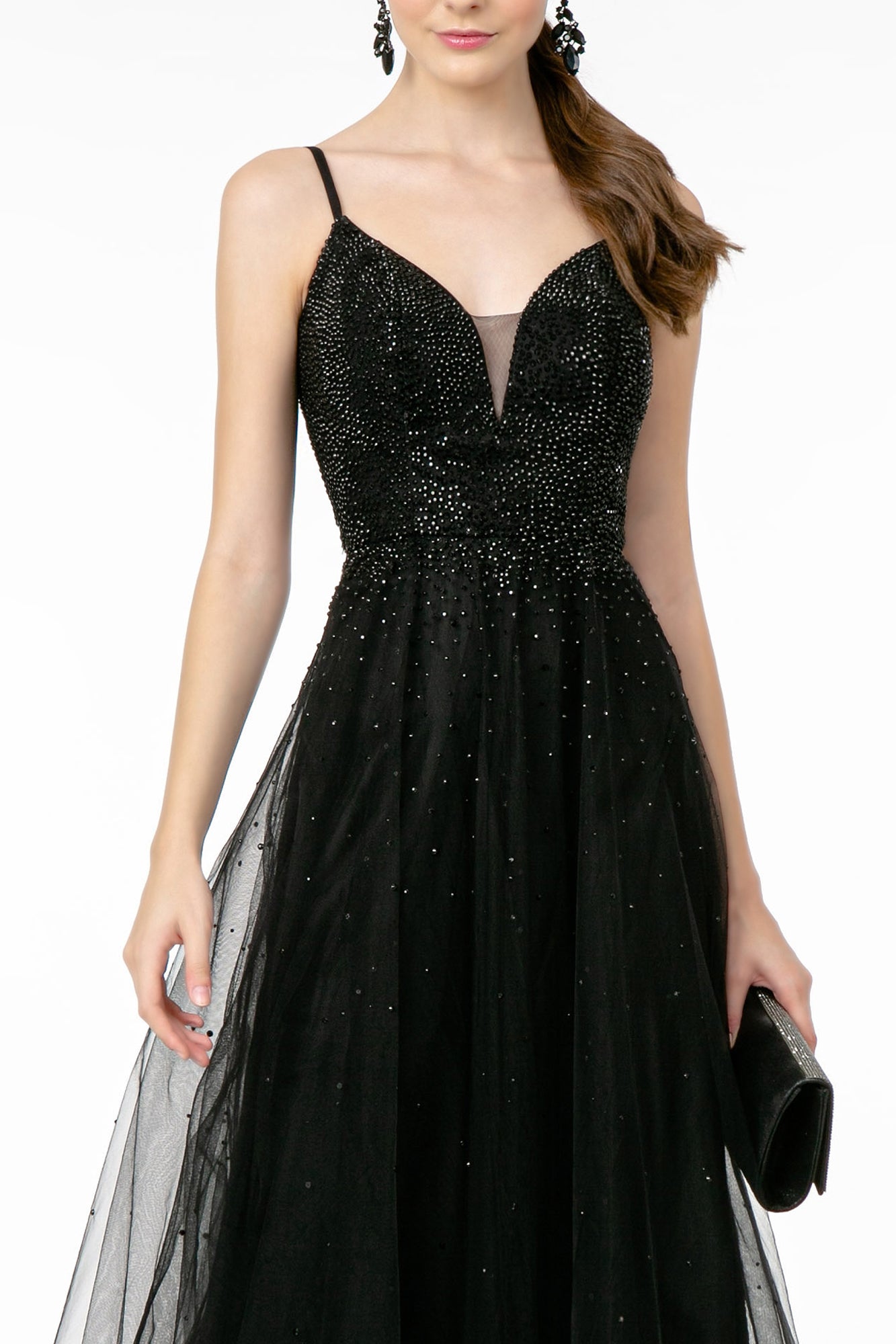 Embellished Illusion Deep V-Neck Dress - GL2891 Elizabeth K