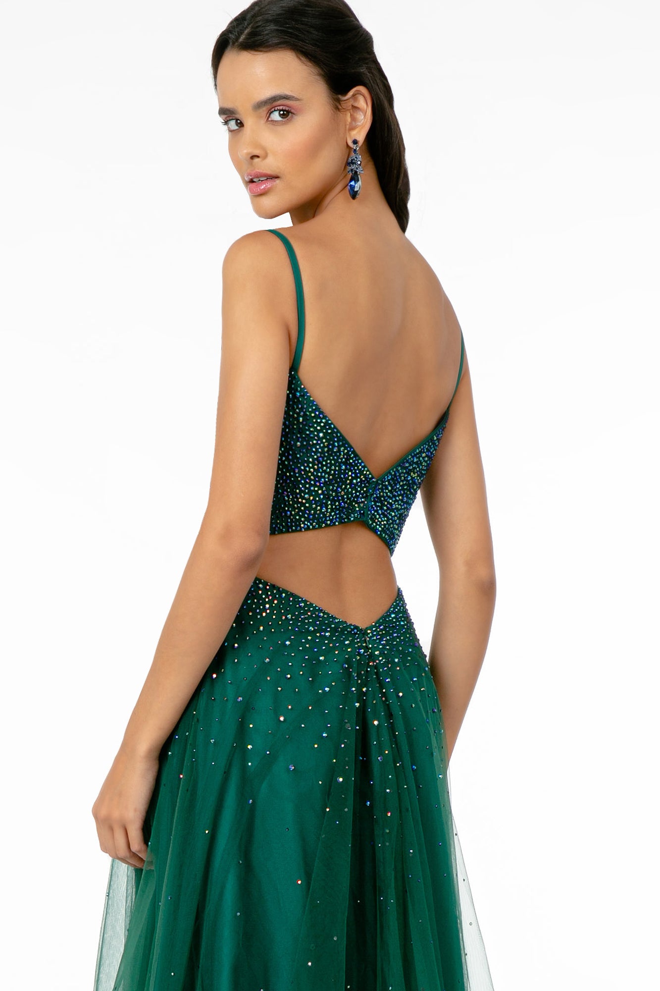 Embellished Illusion Deep V-Neck Dress - GL2891 Elizabeth K