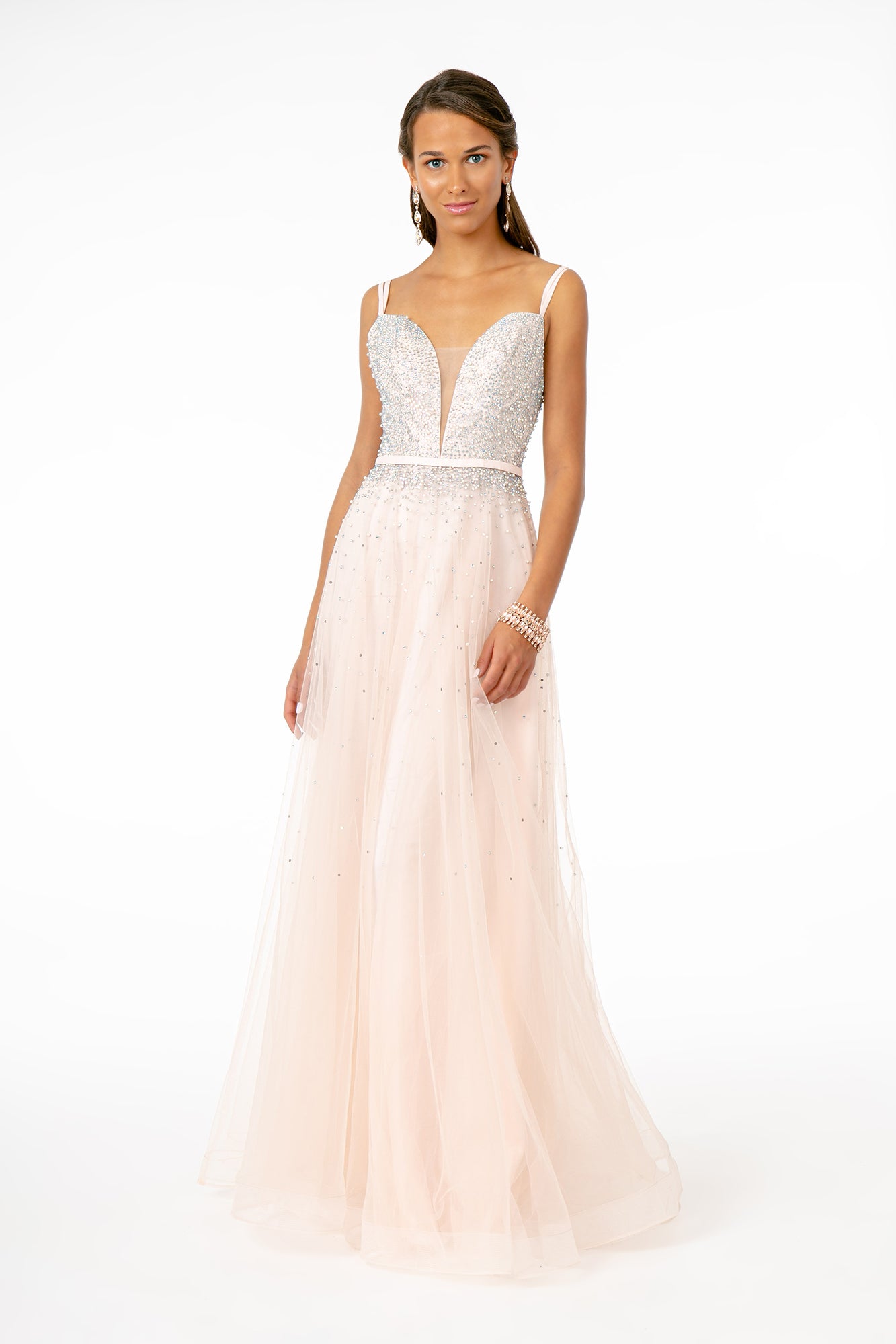 Jewel Embellished Tulle A-Line Dress w/ Strap Back- GL2892 by Elizabeth K - Special Occasion