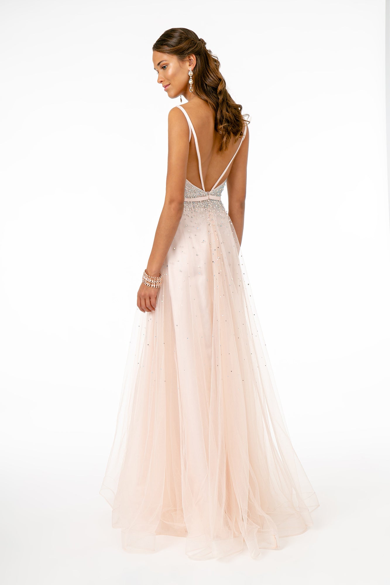 Jewel Embellished Tulle A-Line Dress w/ Strap Back- GL2892 by Elizabeth K - Special Occasion