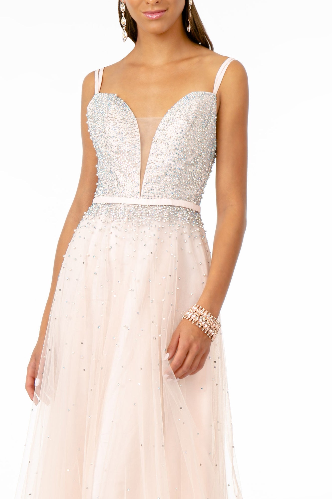 Jewel Embellished Tulle A-Line Dress w/ Strap Back- GL2892 by Elizabeth K - Special Occasion