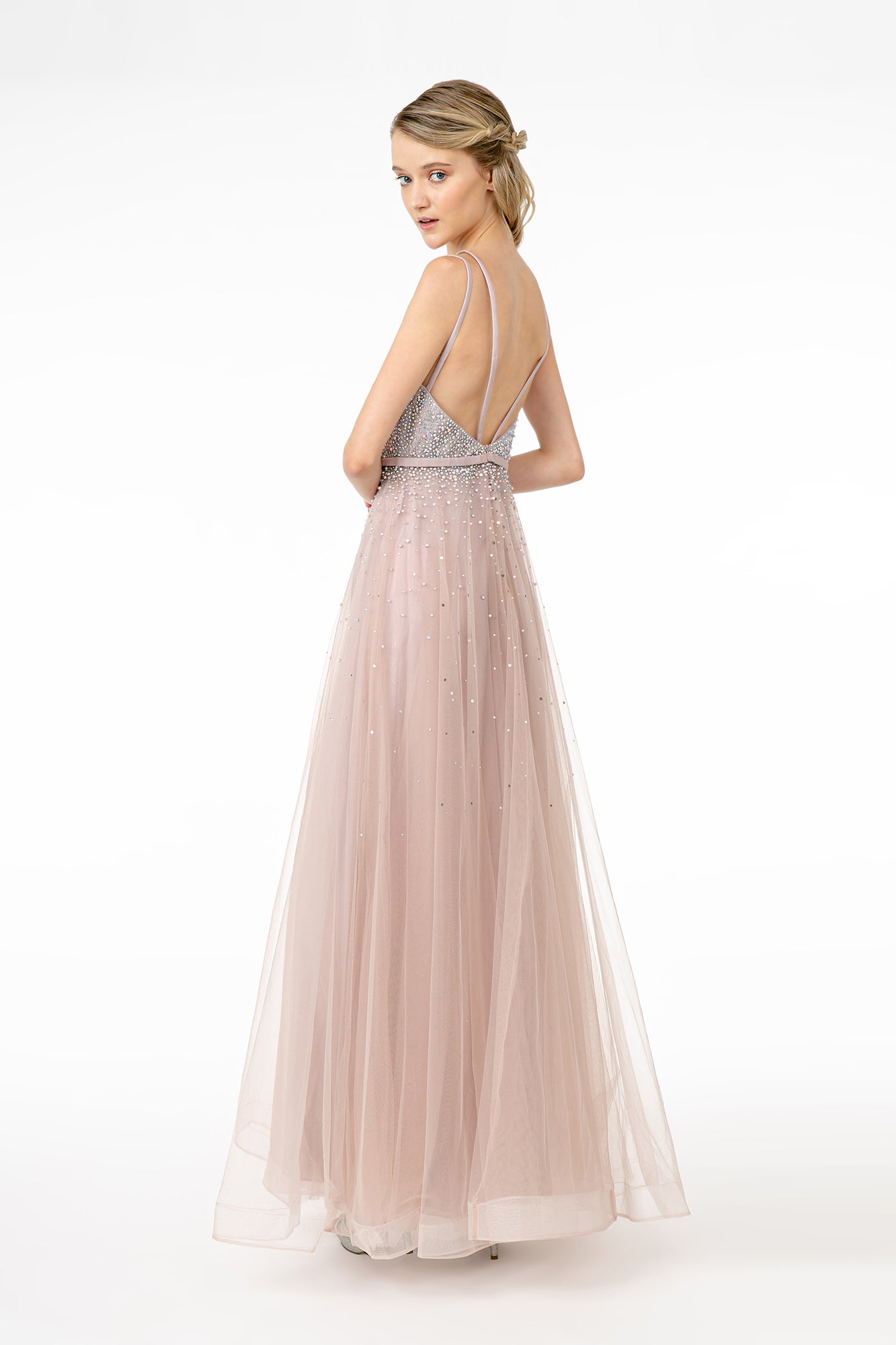 Jewel Embellished Tulle A-Line Dress w/ Strap Back- GL2892 by Elizabeth K - Special Occasion