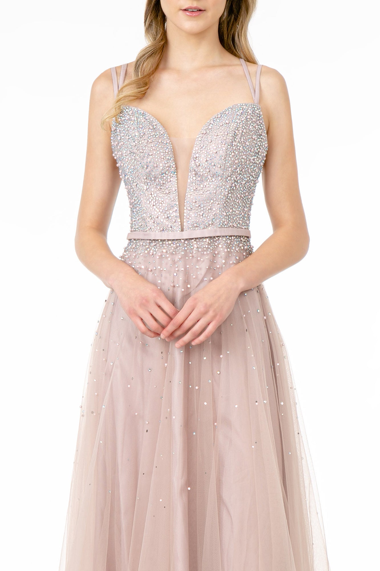 Jewel Embellished Tulle A-Line Dress w/ Strap Back- GL2892 by Elizabeth K - Special Occasion