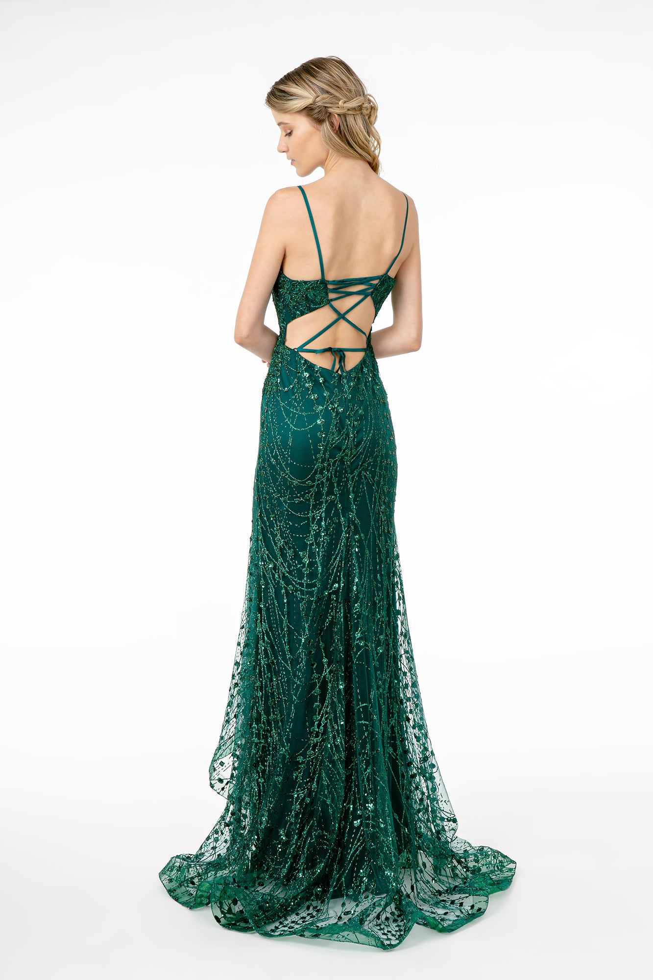 Elizabeth K - GL2938 - Mesh V-Neck Mermaid Dress