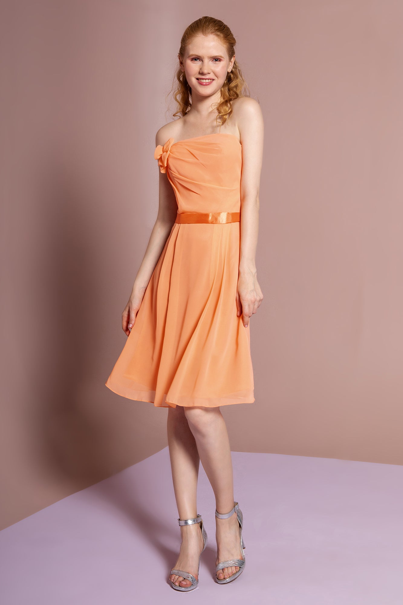 Elizabeth K - GS1080 - Chiffon Straight Across Cocktail Dress - Short