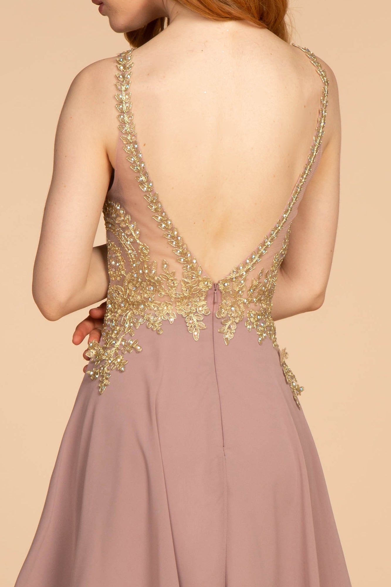 Elizabeth K - GS1615 - Embroidered Bodice Chiffon Cocktail Dress - Short