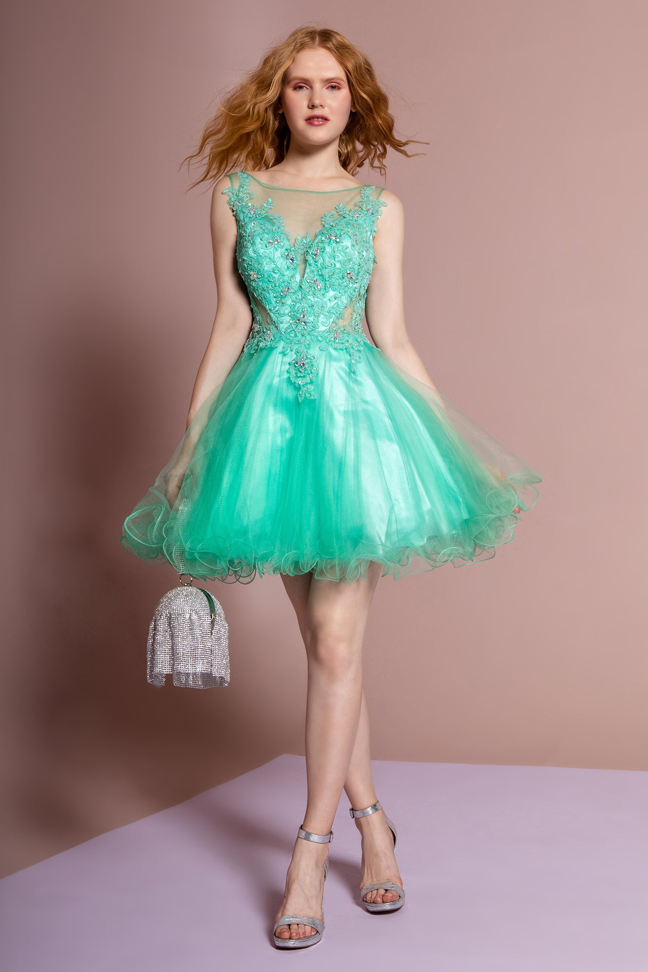 Elizabeth K - GS2156 - Rolled Hem Tulle Cocktail Dress - Short