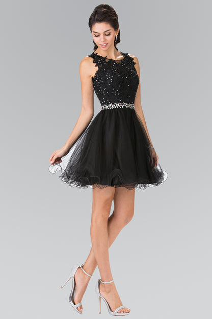 Elizabeth K - GS2375 - Lace Illusion A-line Cocktail Dress - Short