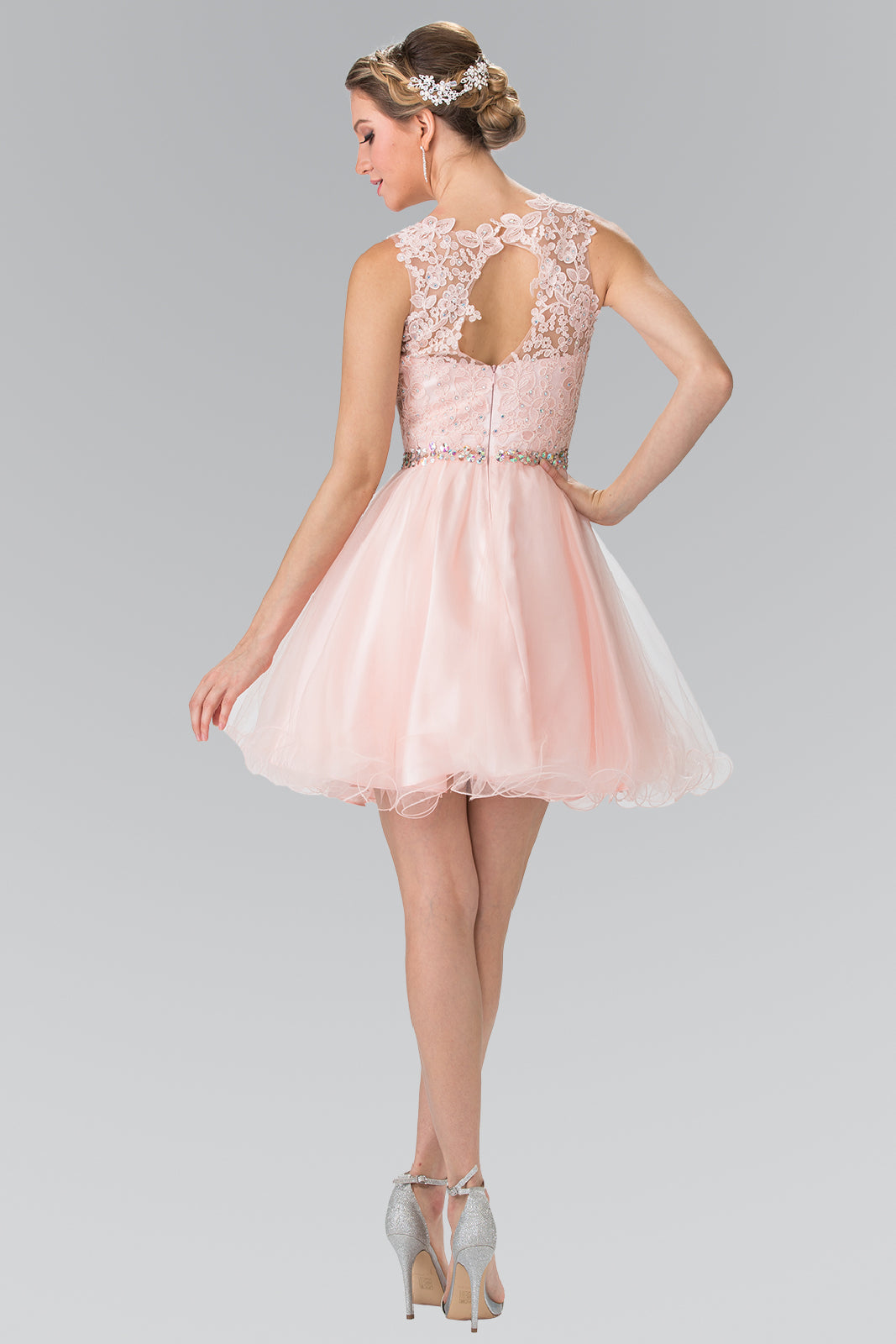 Elizabeth K - GS2375 - Lace Illusion A-line Cocktail Dress - Short