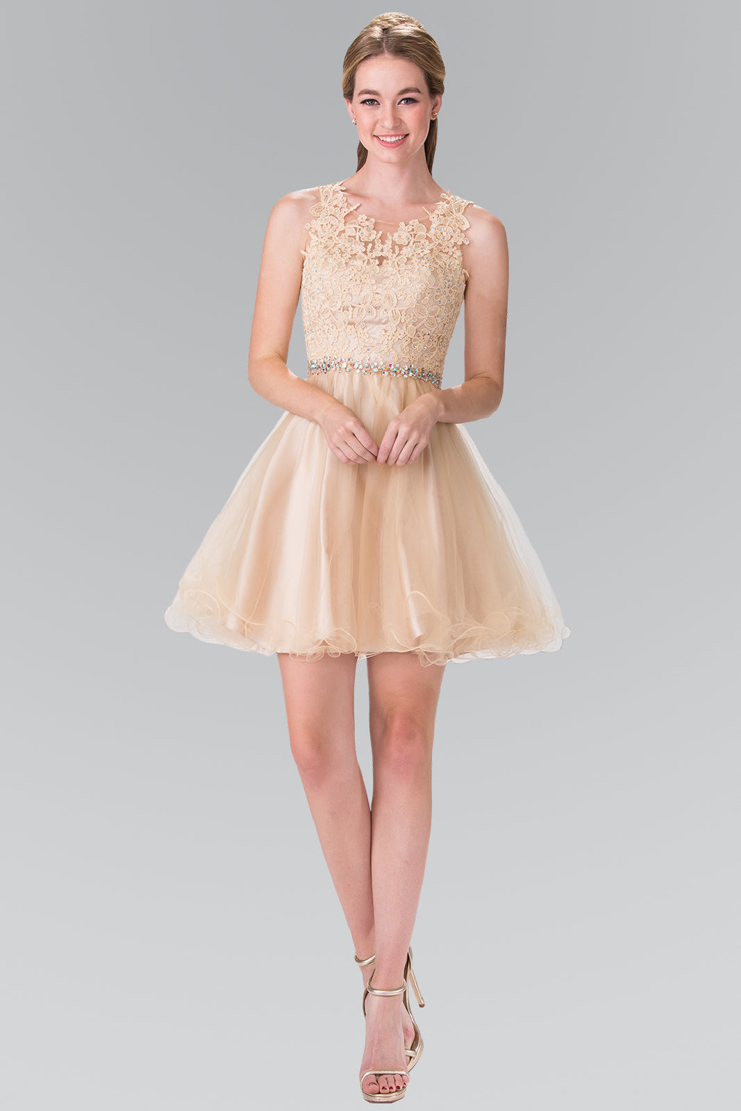 Elizabeth K - GS2375 - Lace Illusion A-line Cocktail Dress - Short