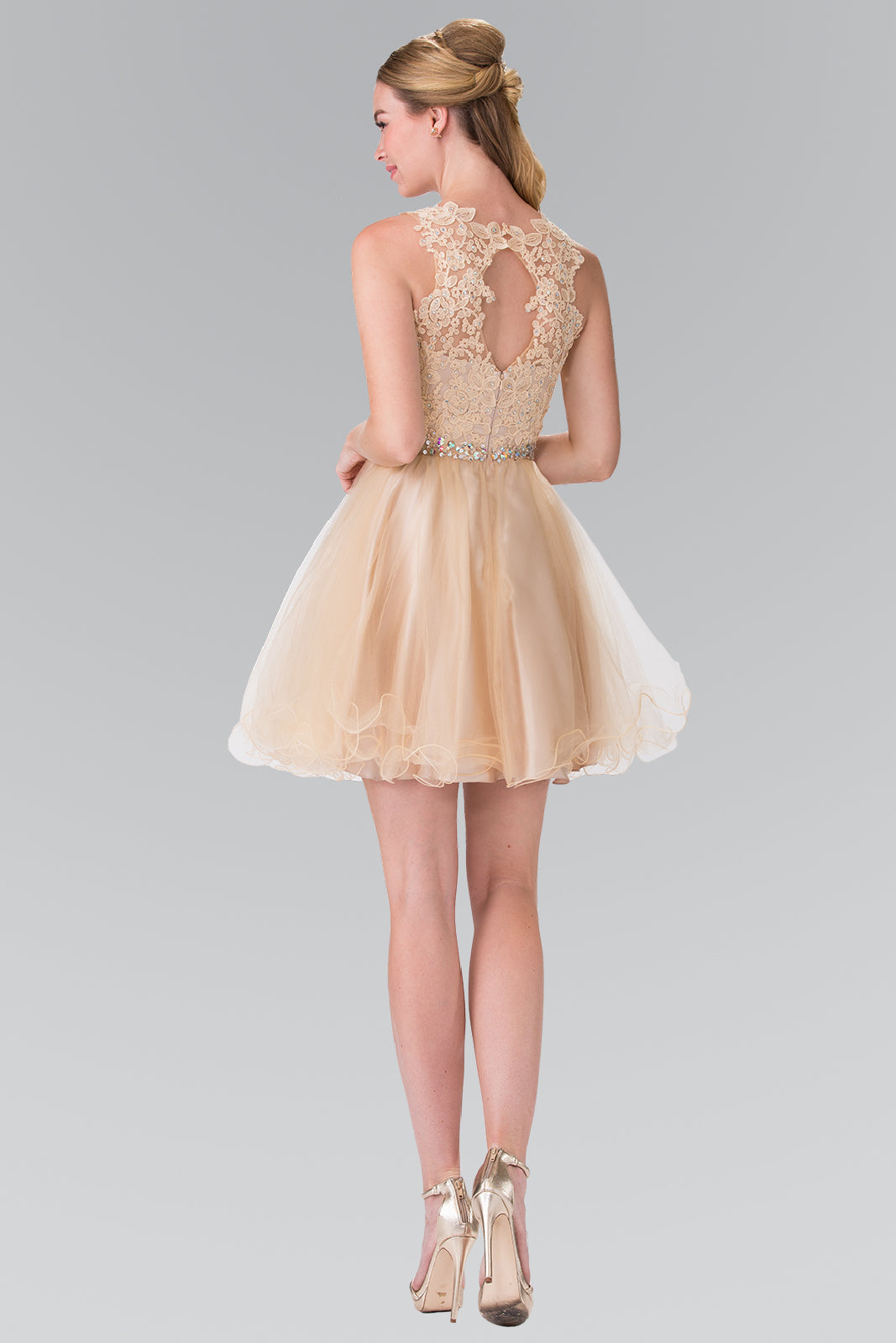 Elizabeth K - GS2375 - Lace Illusion A-line Cocktail Dress - Short