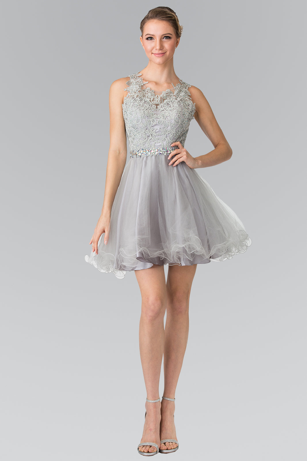 Elizabeth K - GS2375 - Lace Illusion A-line Cocktail Dress - Short